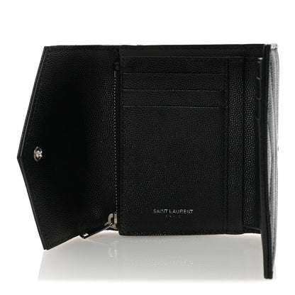 Saint Laurent Grain De Poudre Matelasse Chevron Monogram Compact Tri Fold Wallet Black 5 of 7