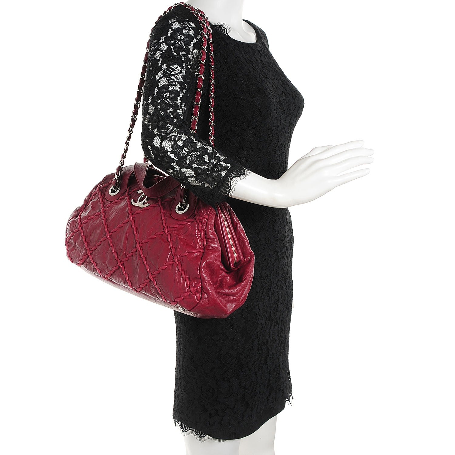 Chanel Calfskin Ultra Stitch Bowler Red 2 of 7