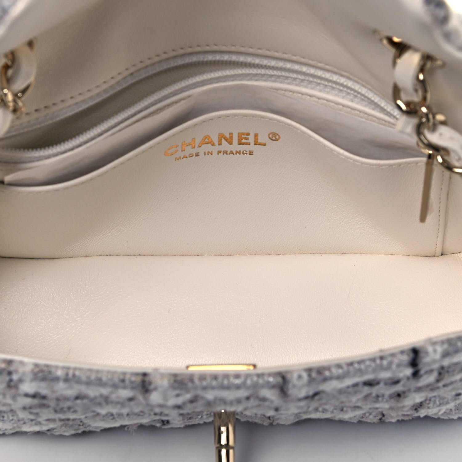 Chanel Tweed Quilted Mini Rectangular Flap White Grey 4 of 8