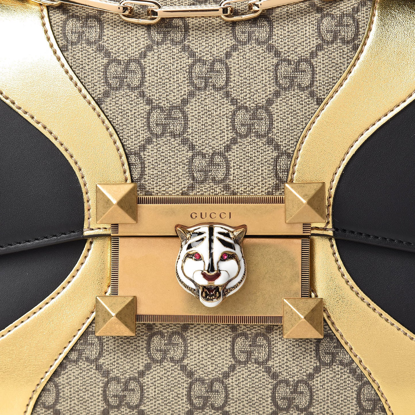 GG Supreme Monogram Small Osiride Top Handle Bag Black Gold