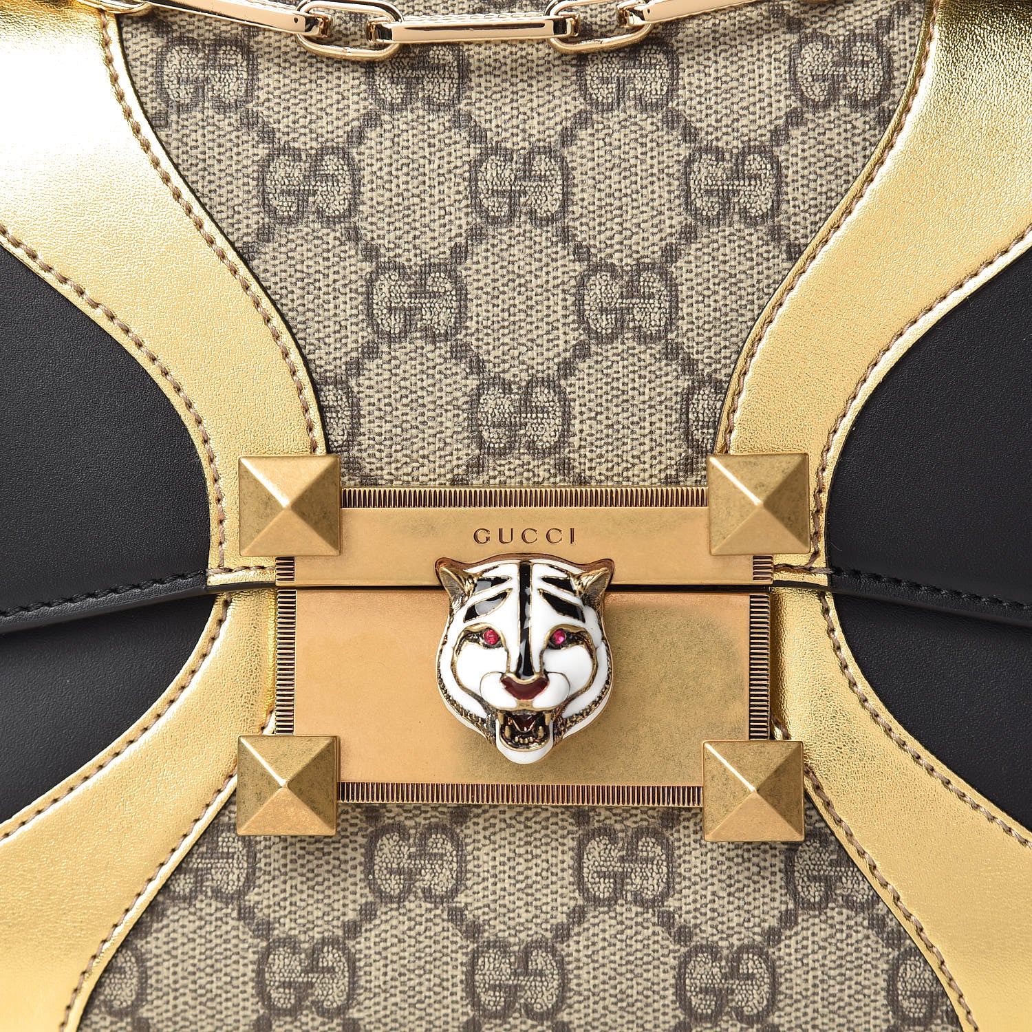 Gucci GG Supreme Monogram Small Osiride Top Handle Bag Black Gold 9 of 11