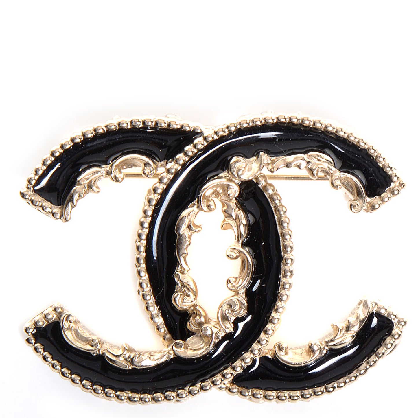 Enamel CC Baroque Brooch Black Gold
