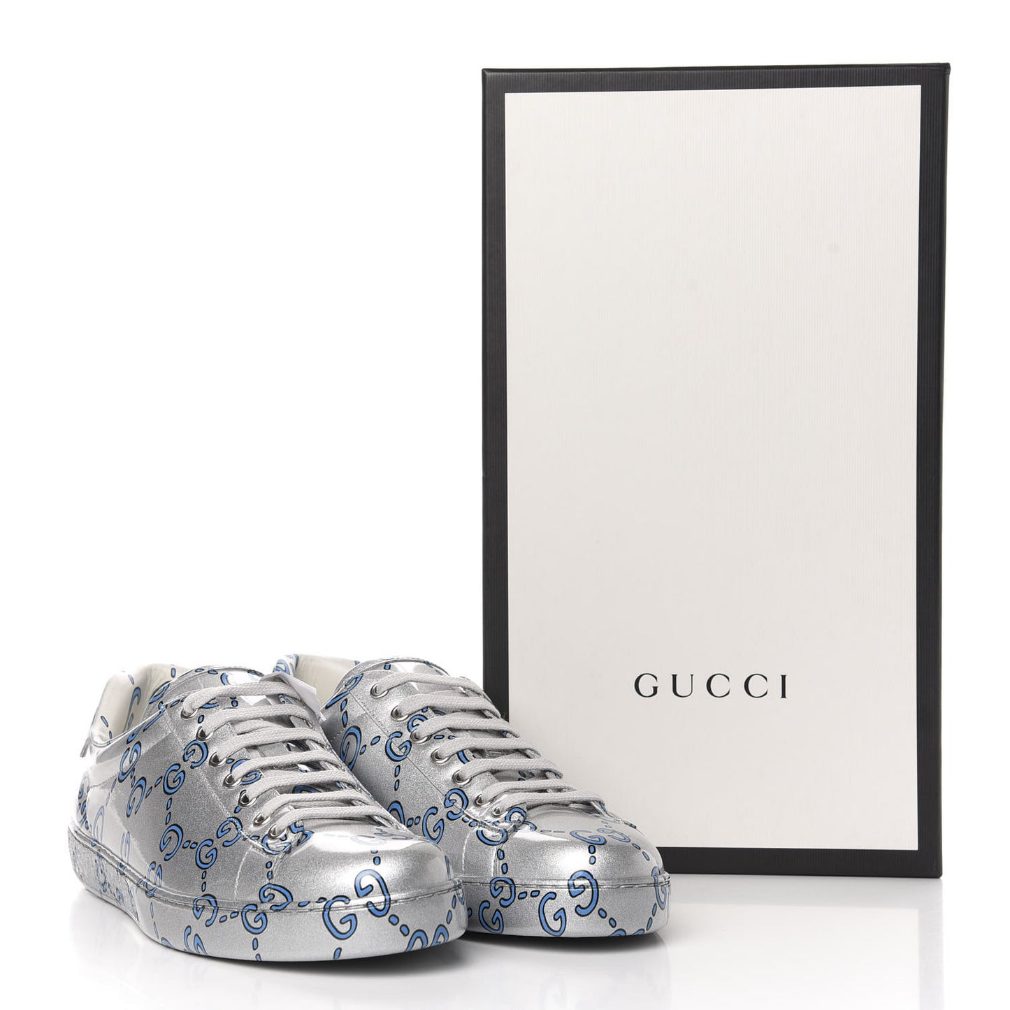 Miro Rubber Wax GucciGhost Print Mens New Ace Sneakers 9 Silver