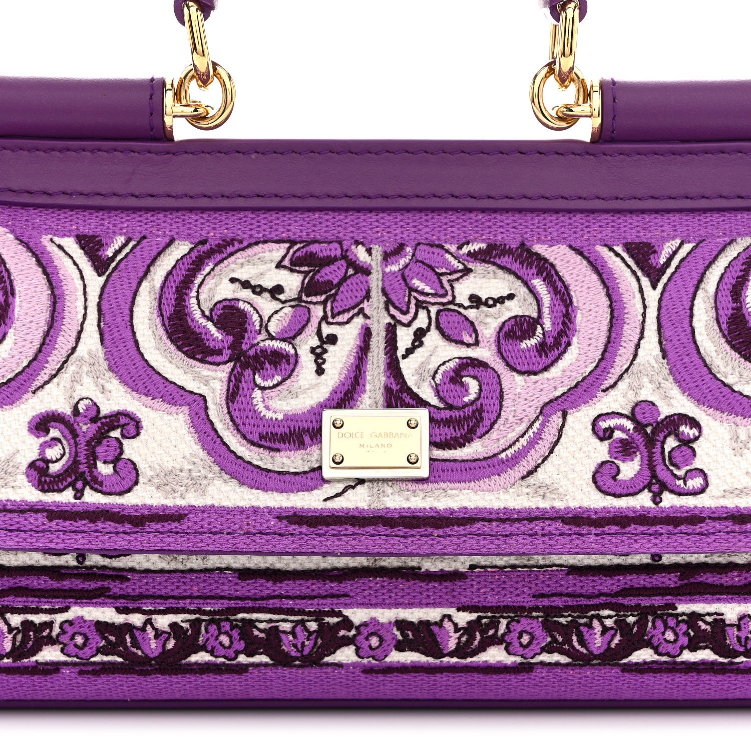 Dolce & Gabbana Canvas Embroidery Majolica Small Sicily Handbag Purple 7 of 10