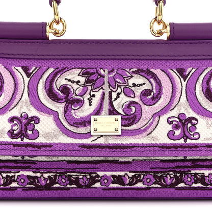 Dolce & Gabbana Canvas Embroidery Majolica Small Sicily Handbag Purple 7 of 10