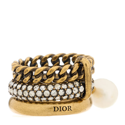 Christian Dior Crystal Pearl Chain J'adior Ring S 50 5.25 Gold 3 of 4