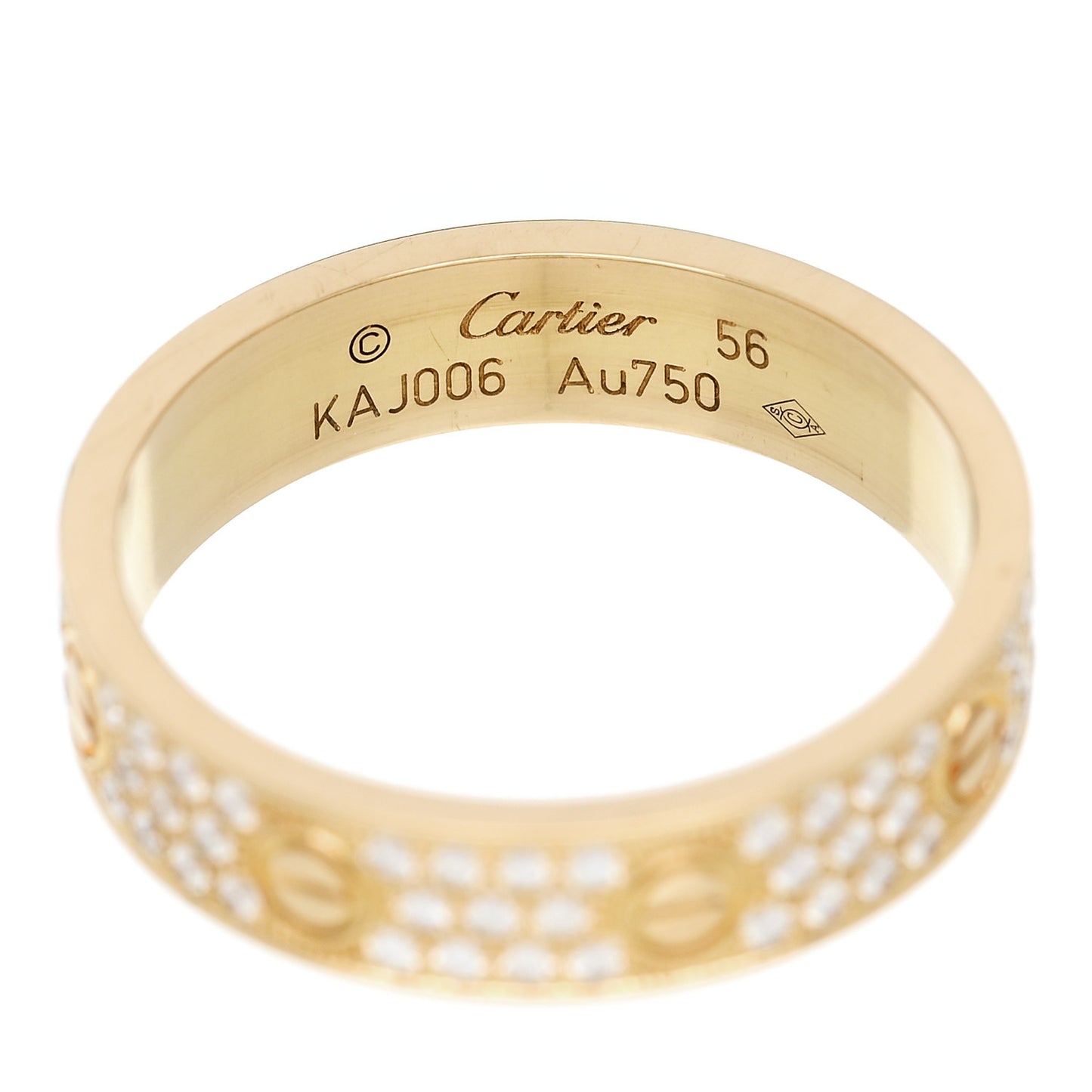 18K Yellow Gold Diamond 4mm LOVE Wedding Paved Band Ring 56 7.75