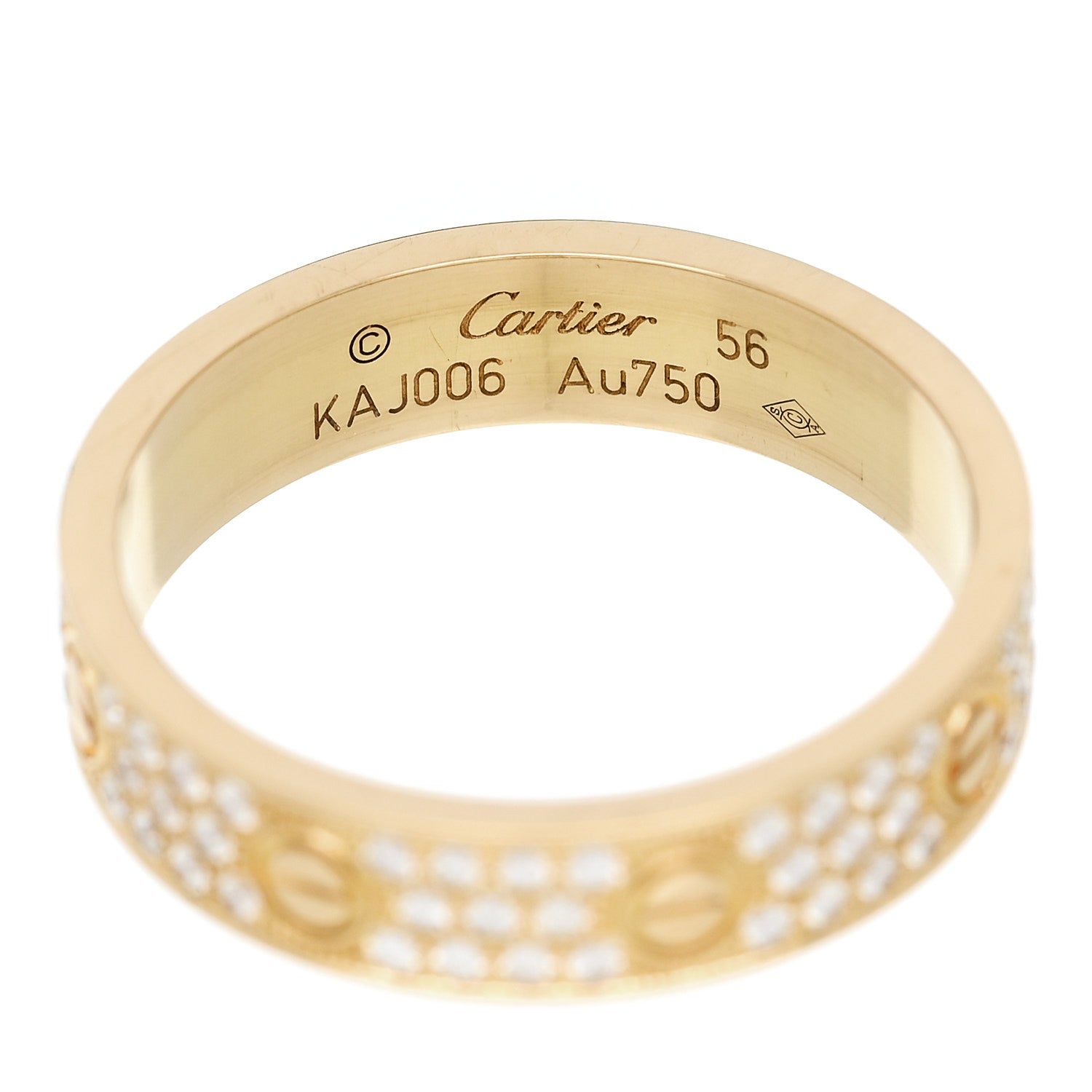 Cartier 18K Yellow Gold Diamond 4mm LOVE Wedding Paved Band Ring 56 7.75 4 of 5