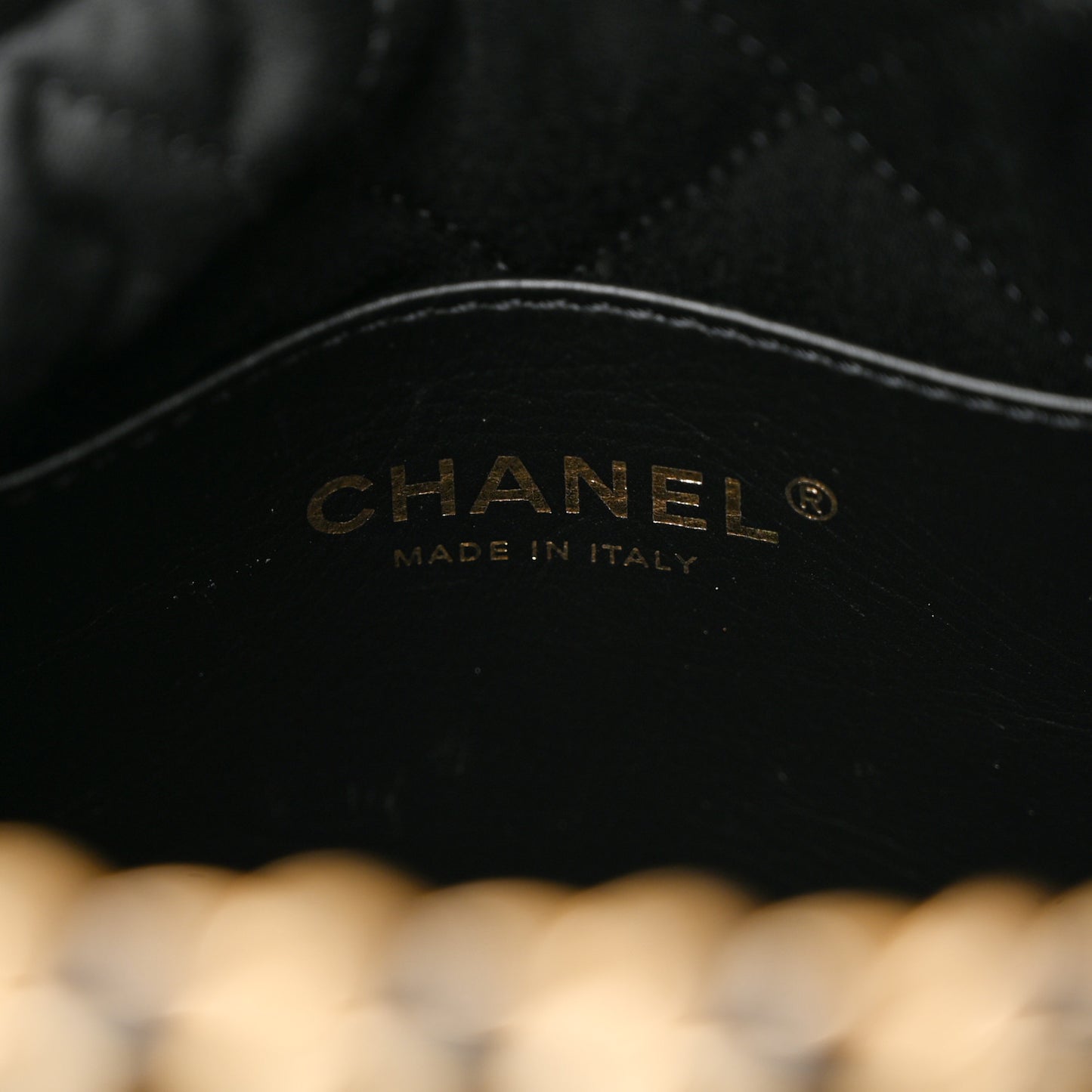 Shiny Crumpled Calfskin Quilted Pearl Mini Chanel 22 Black