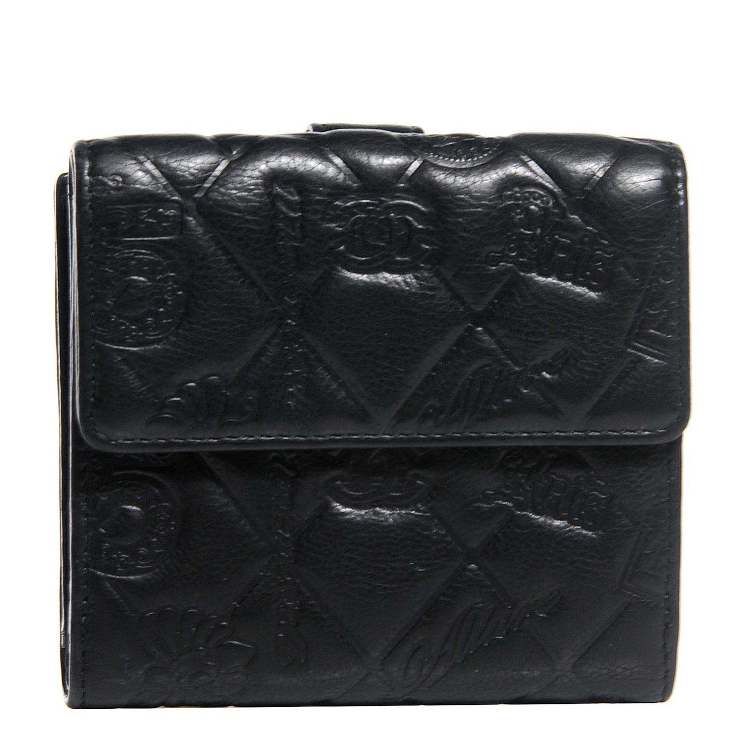 Calfskin Lucky Symbols Compact French Wallet Black