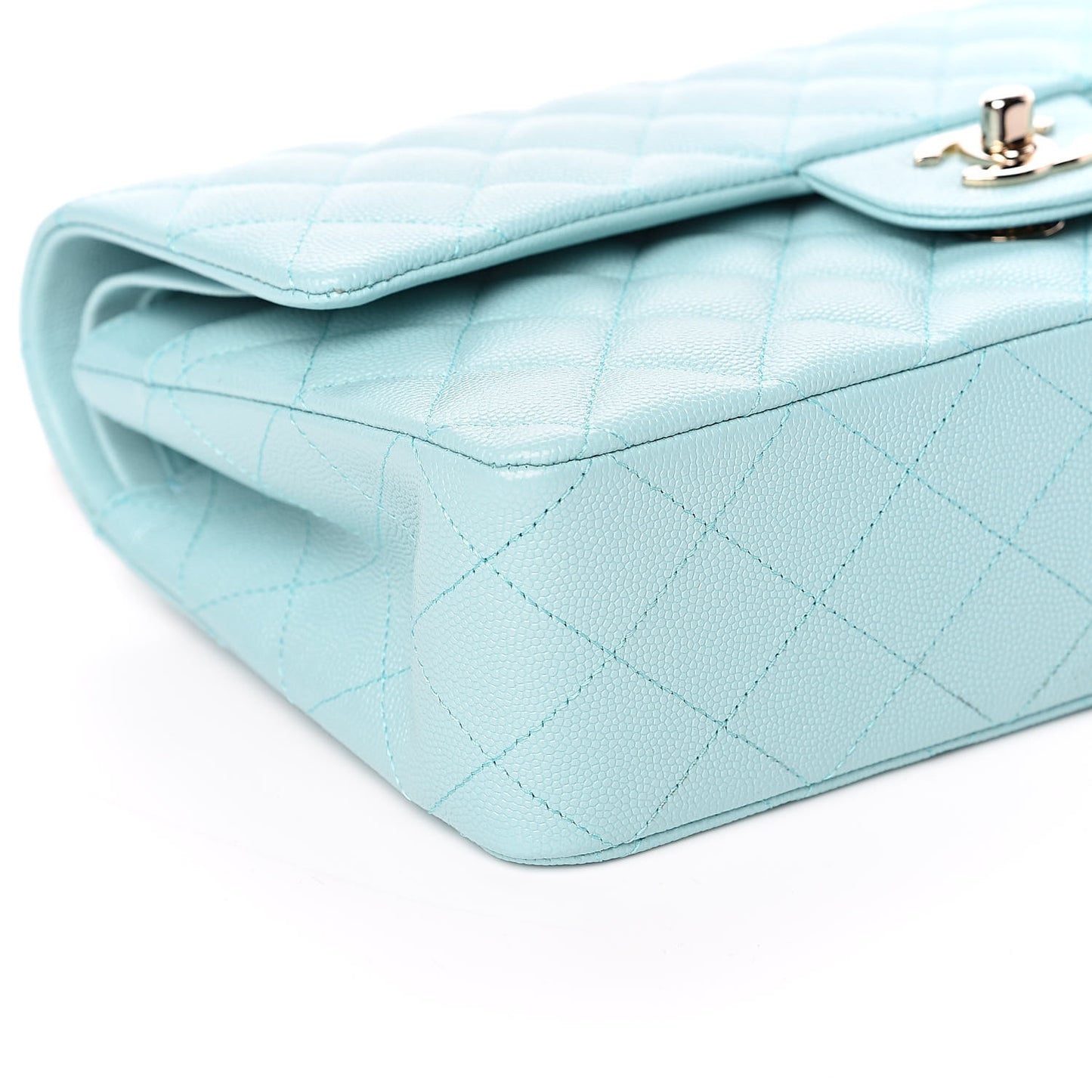 Caviar Quilted Medium Double Flap Light Blue