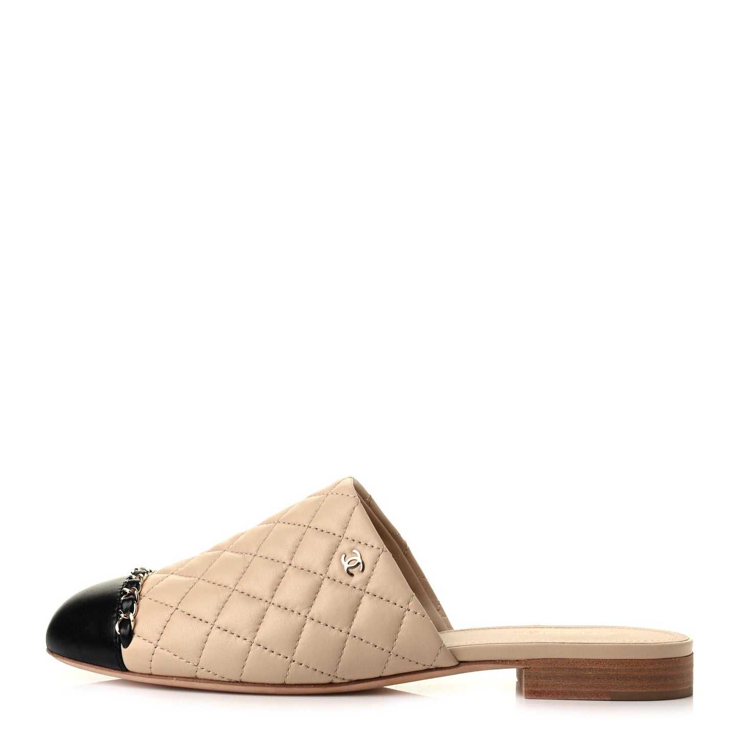 Lambskin Quilted Chain Mules 40 Beige Black
