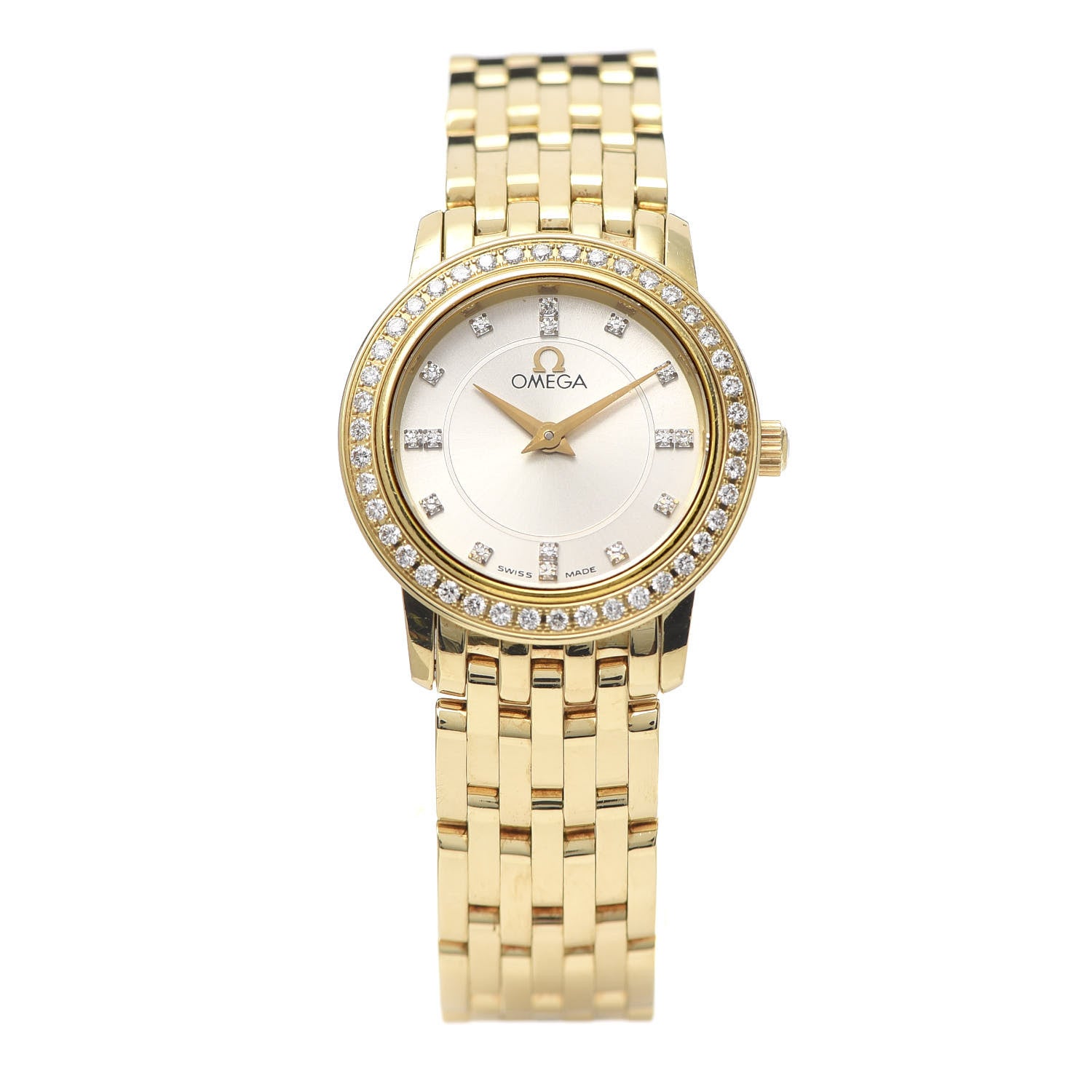 Omega 18K Yellow Gold Diamond Bezel 22mm De Ville Prestige Quartz Watch 4175.35.00 1 of 8