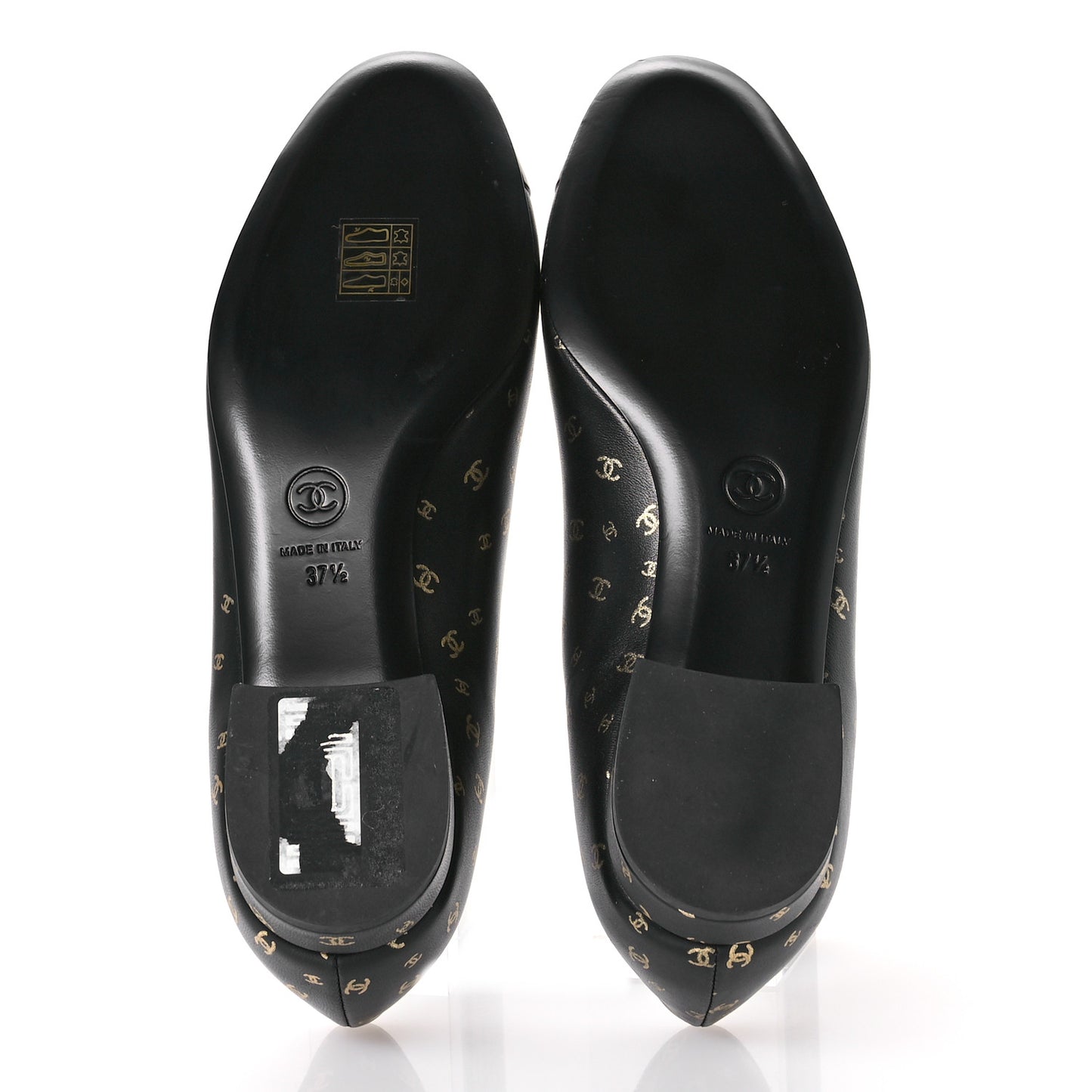 Lambskin Patent Calfskin Printed CC Cap Toe Ballerina Flats 37.5 Black Gold