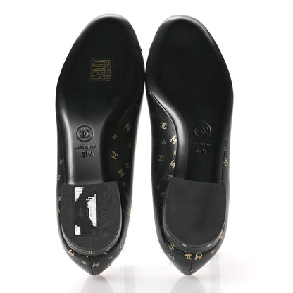 Chanel Lambskin Patent Calfskin Printed CC Cap Toe Ballerina Flats 37.5 Black Gold 6 of 9