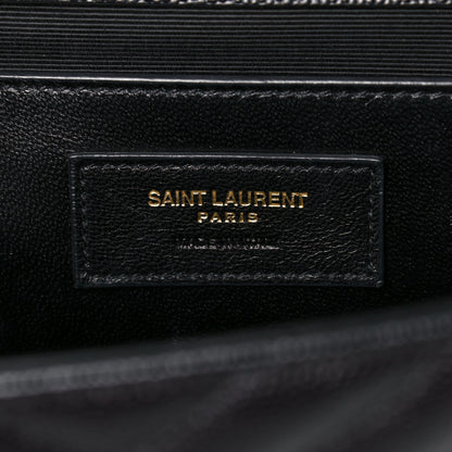 Saint Laurent Grain De Poudre Matelasse Chevron Medium Monogram Satchel Black 6 of 11