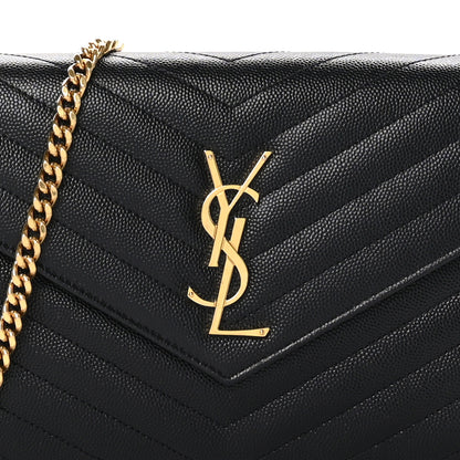 Saint Laurent Grain De Poudre Matelasse Chevron Monogram Chain Wallet Black 8 of 11