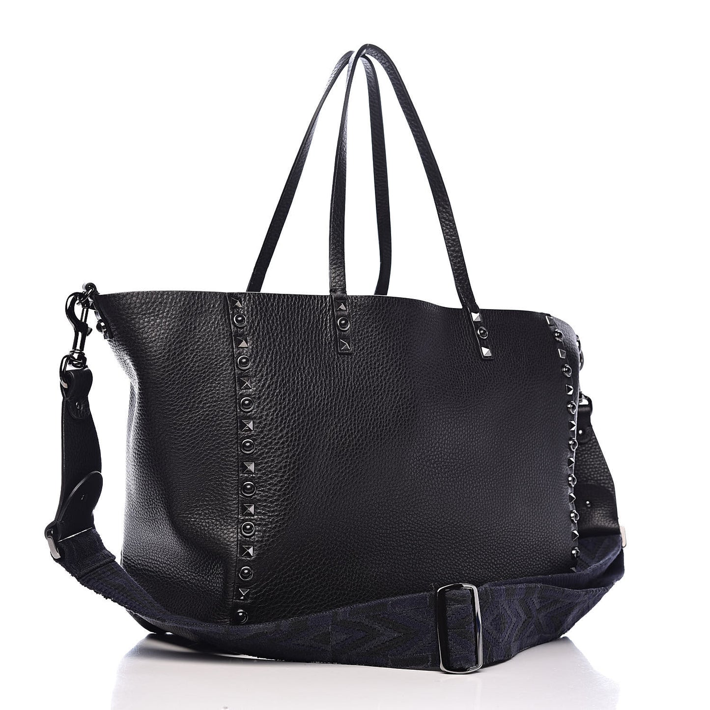 Stampa Alce Calfskin Medium Guitar Strap Rockstud Rolling Reversible Tote Black