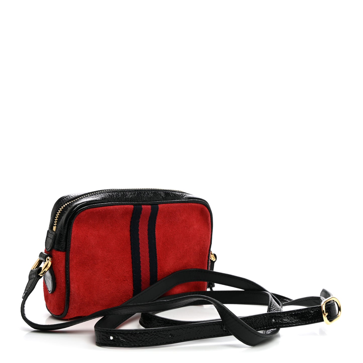 Suede Patent Web Mini Ophidia Shoulder Bag Hibiscus Red Black