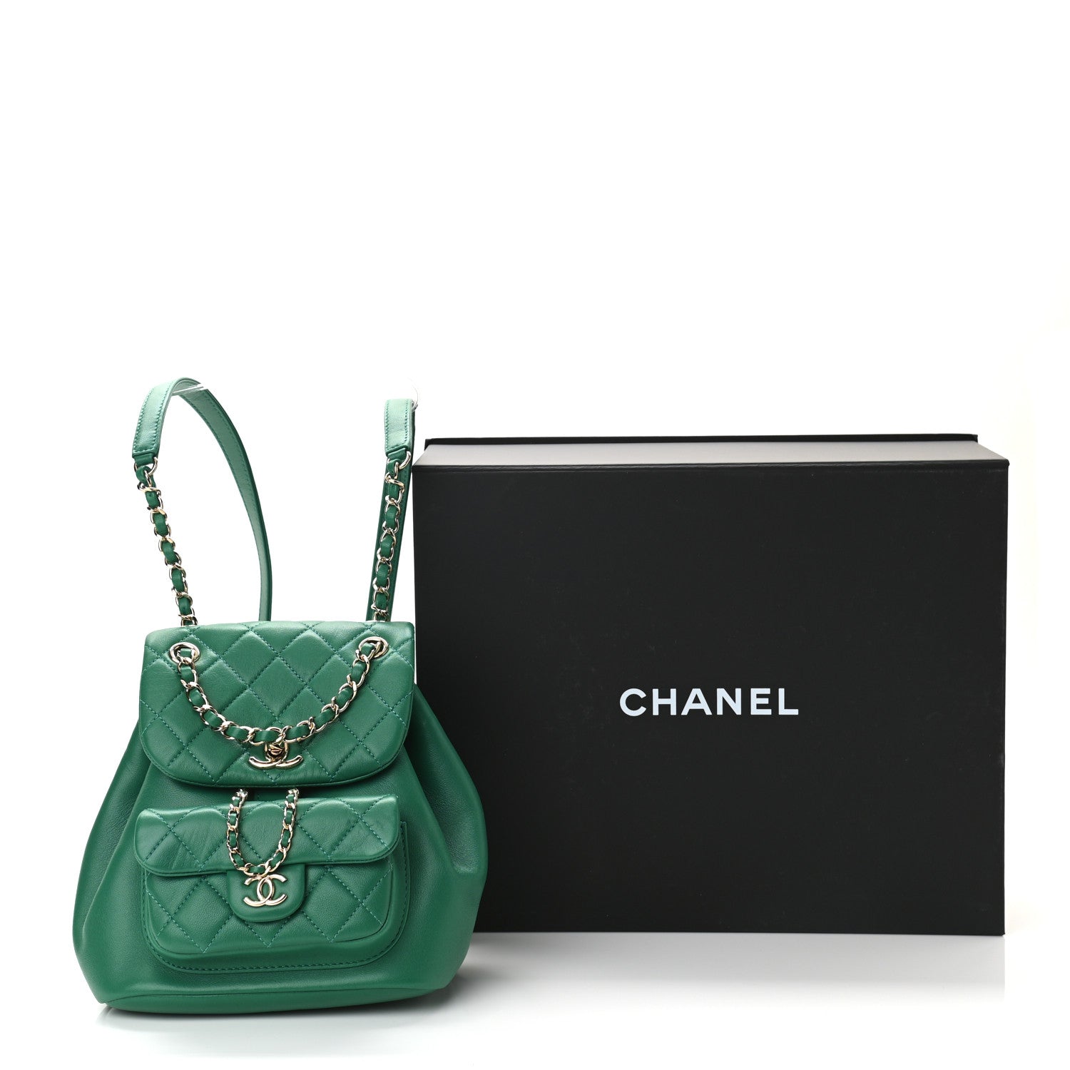 Chanel Lambskin Quilted Small Duma Drawstring Backpack Green 11 of 11