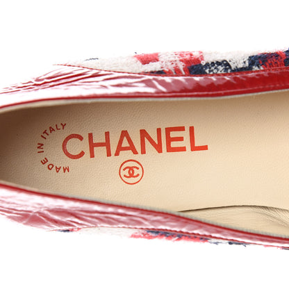 Chanel Tweed Crinkled Patent Cap Toe Ballerina Flats 39 Red 9 of 10