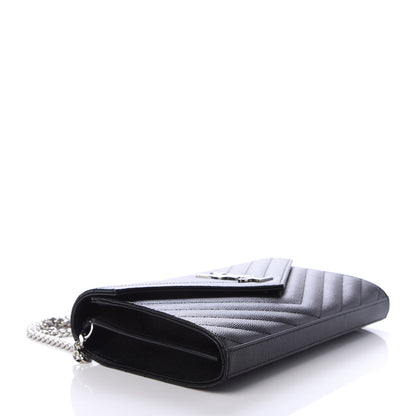 Saint Laurent Grain De Poudre Matelasse Chevron Monogram Chain Wallet Black 4 of 10