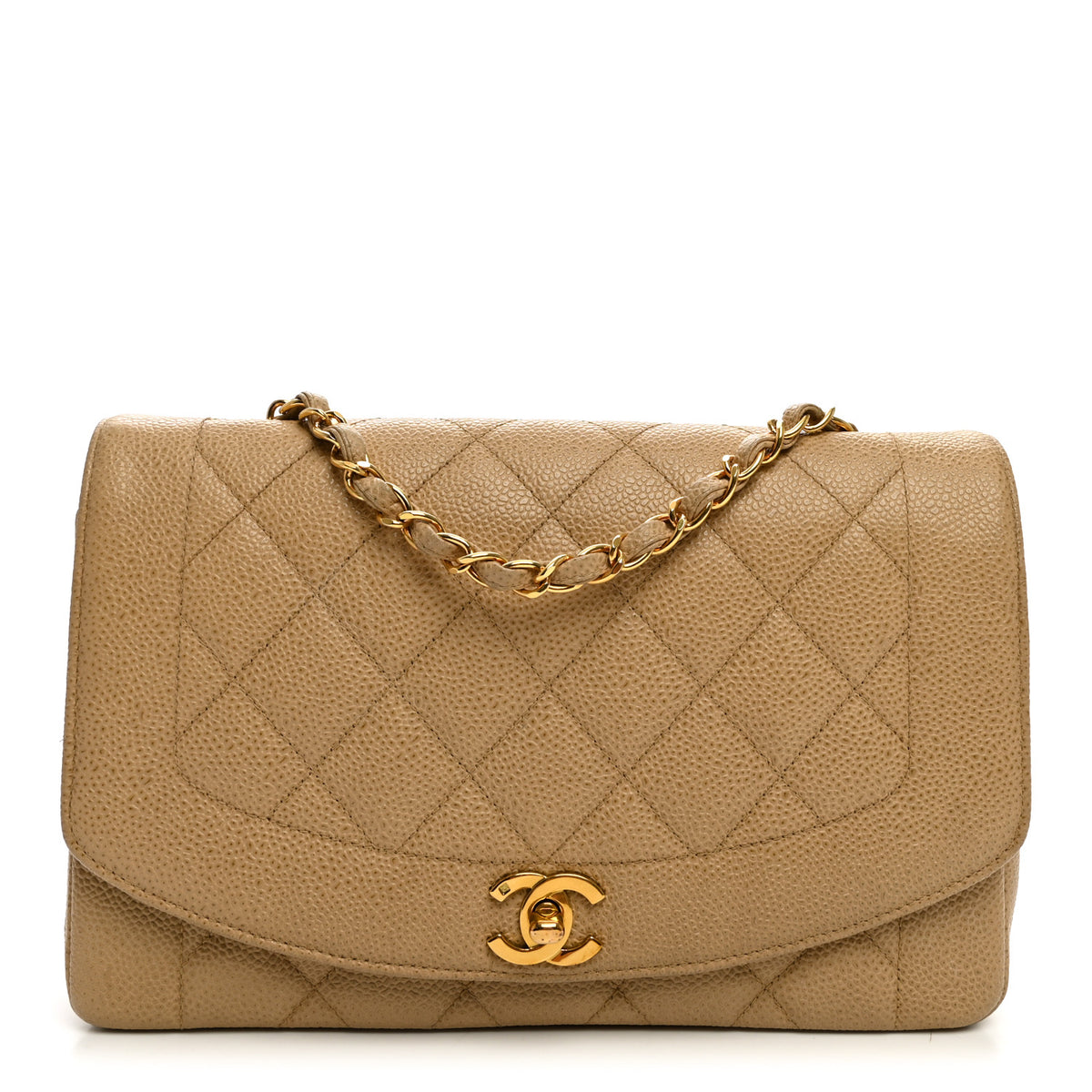 Caviar Quilted Medium Single Flap Beige