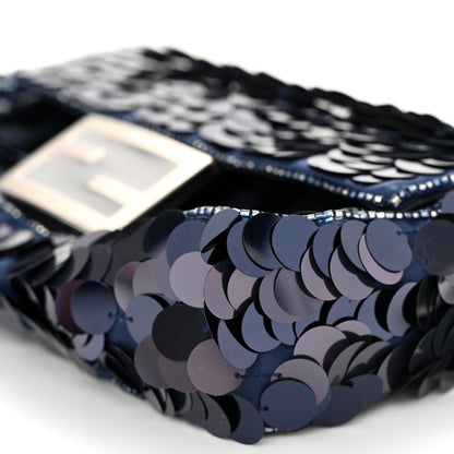 Fendi Sequin Paillettes Vitello Grace Striped Mini Baguette Dark Blue Lunai 10 of 10