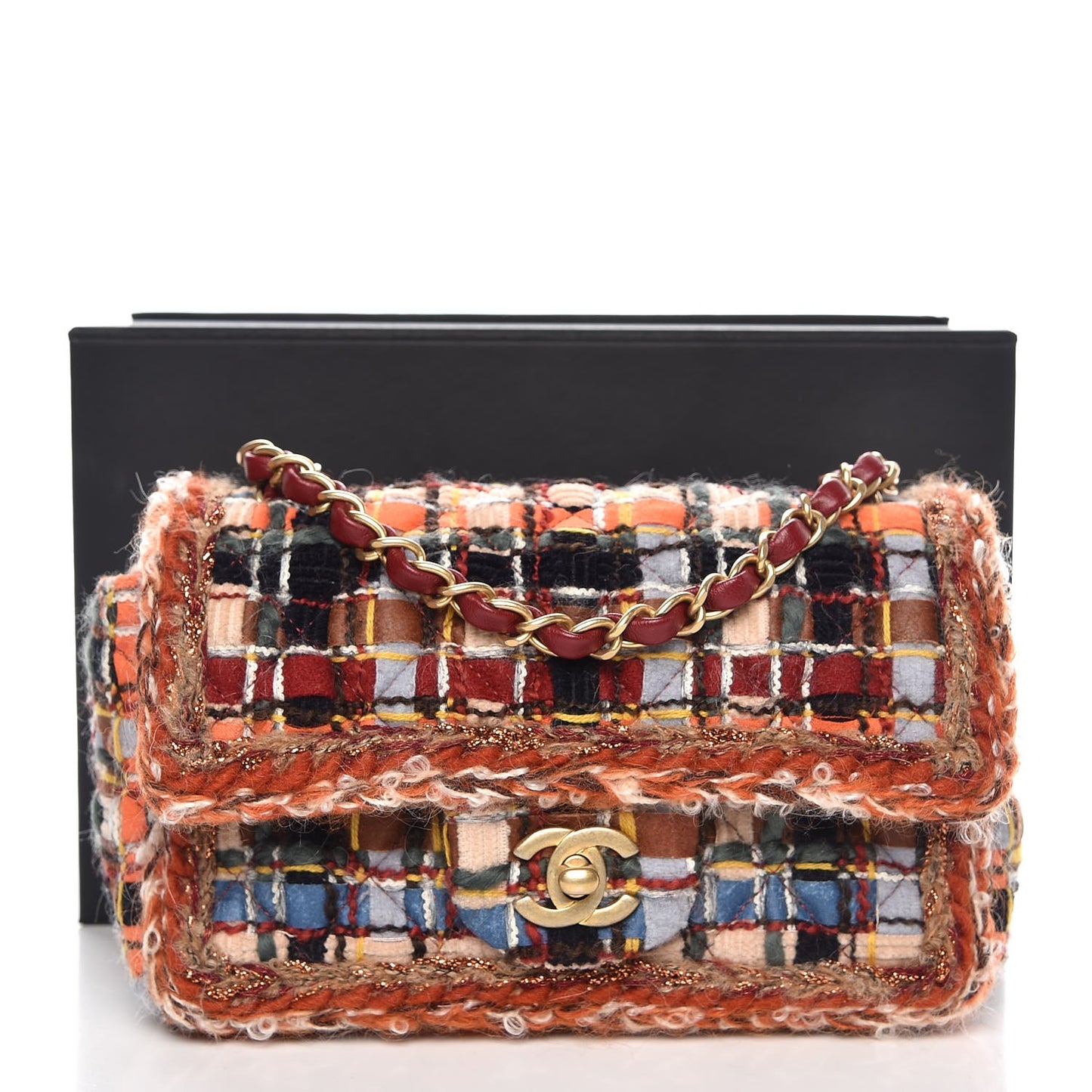 Tweed Quilted Mini Rectangular Flap Blue Orange Navy Beige