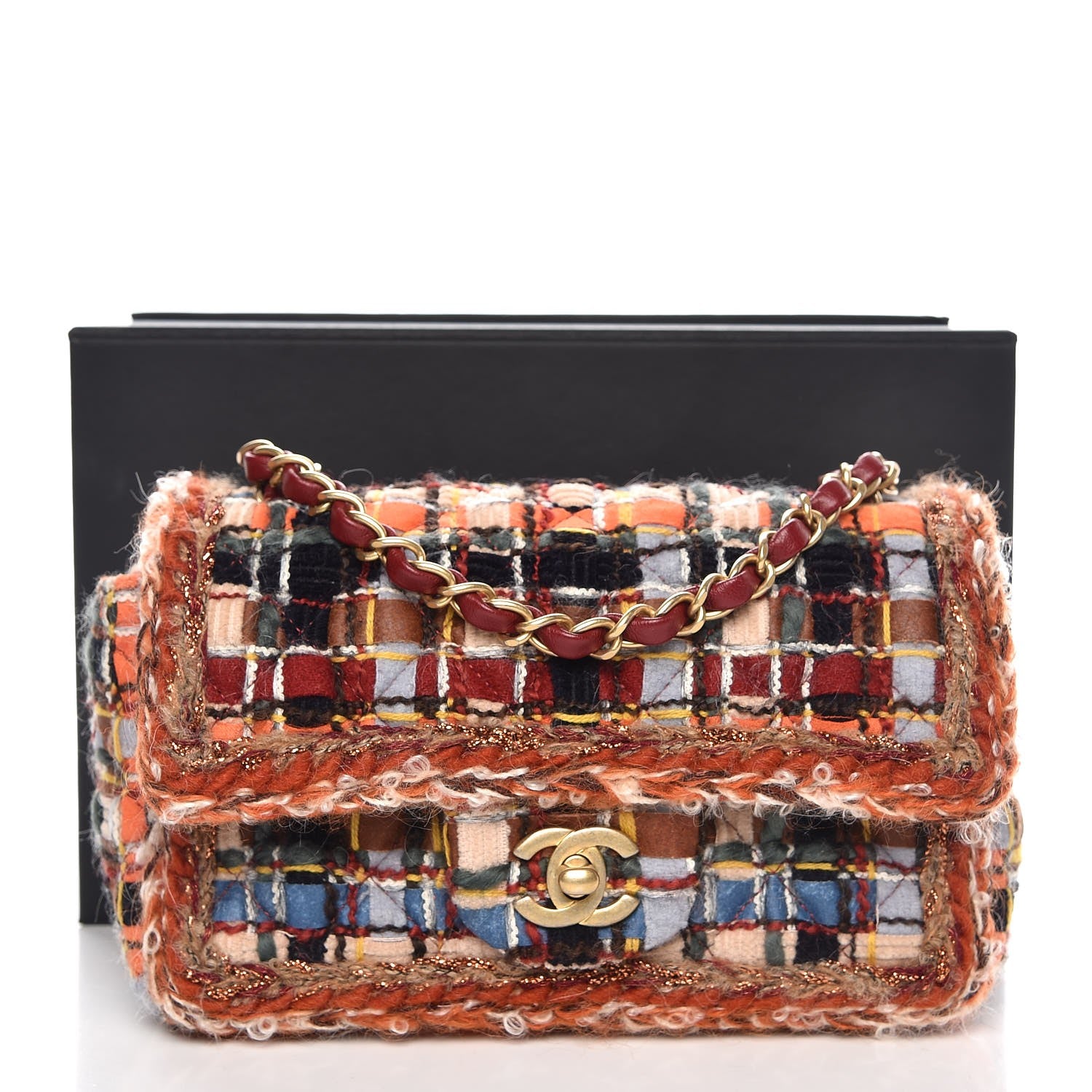 Chanel Tweed Quilted Mini Rectangular Flap Blue Orange Navy Beige 8 of 8