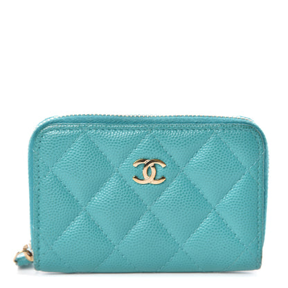 Chanel Caviar Quilted Zip Coin Purse Turquoise 1 of 8