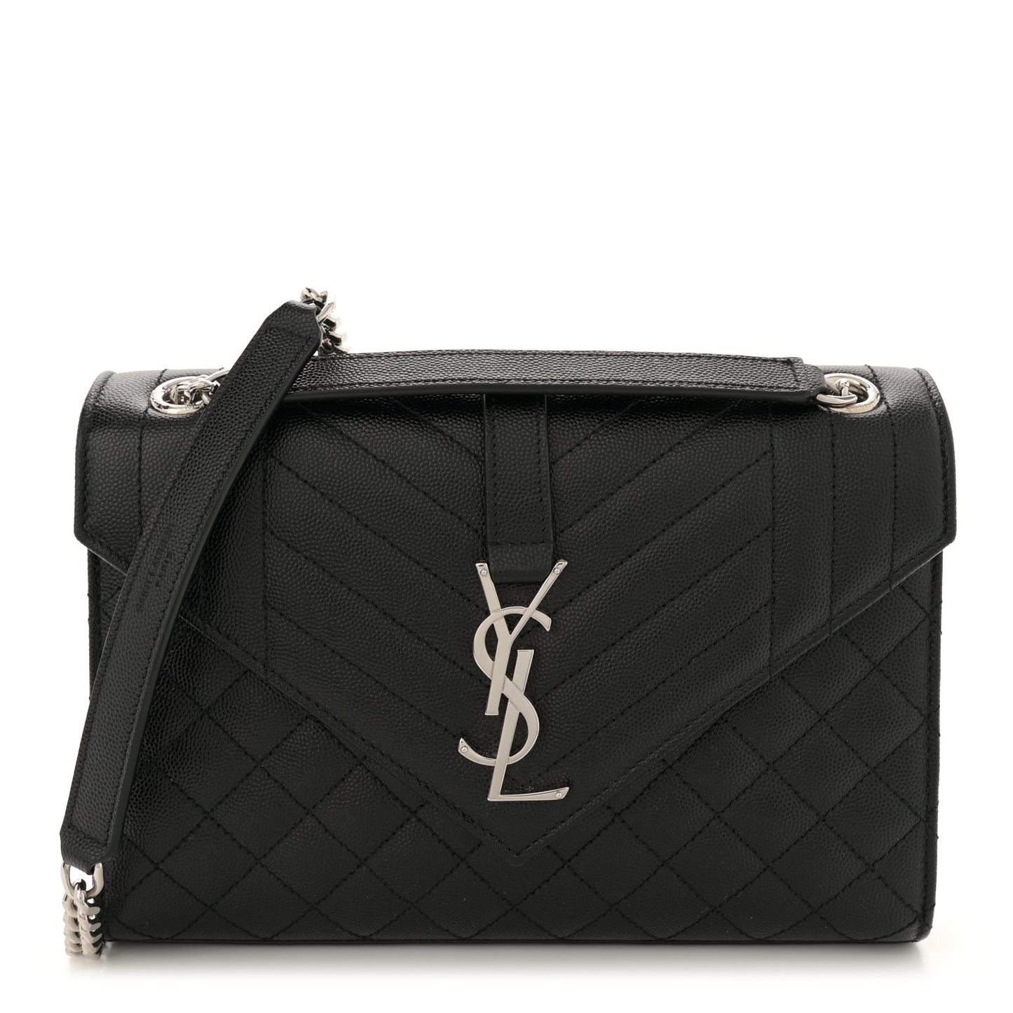 Grain De Poudre Textured Mixed Matelasse Triquilt Medium Monogram Satchel Black