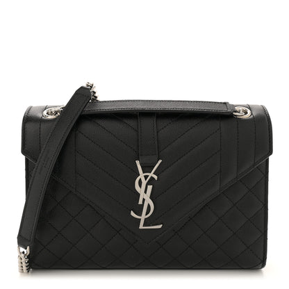 Saint Laurent Grain De Poudre Textured Mixed Matelasse Triquilt Medium Monogram Satchel Black 1 of 11