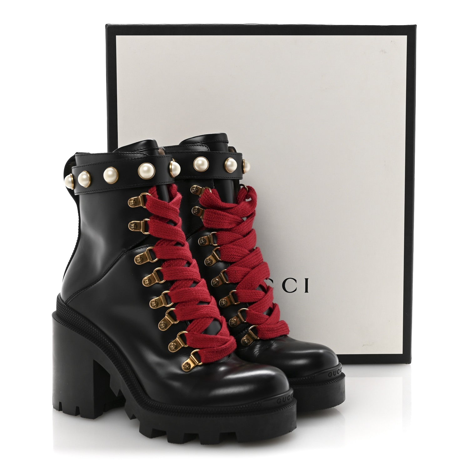 Gucci Magnum Calfskin Pearl Lace Up Combat Ankle Boots 36.5 Black 10 of 10