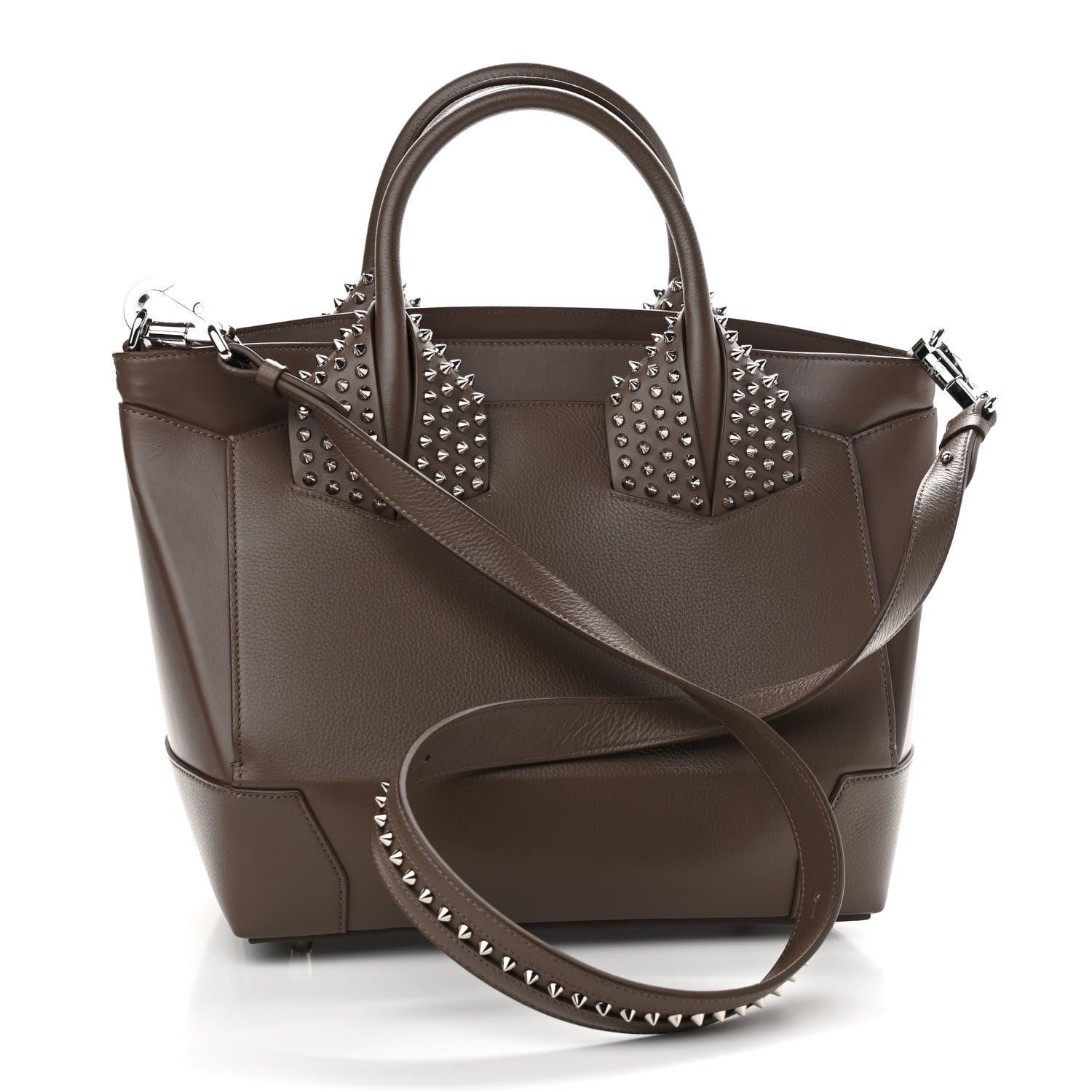 Christian Louboutin Grained Calfskin Studded Large Eloise Satchel Brown 3 of 9