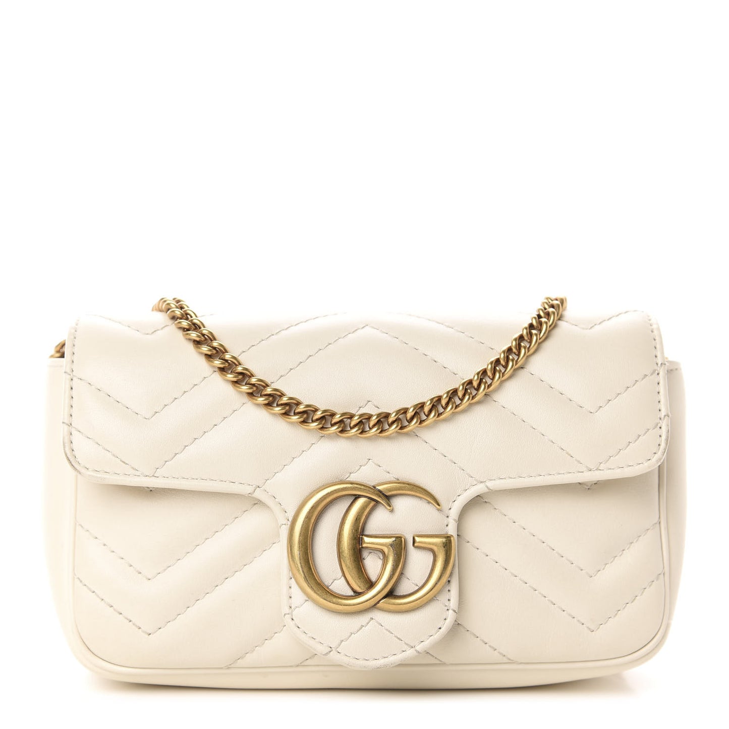 Calfskin Matelasse Super Mini GG Marmont Shoulder Bag White