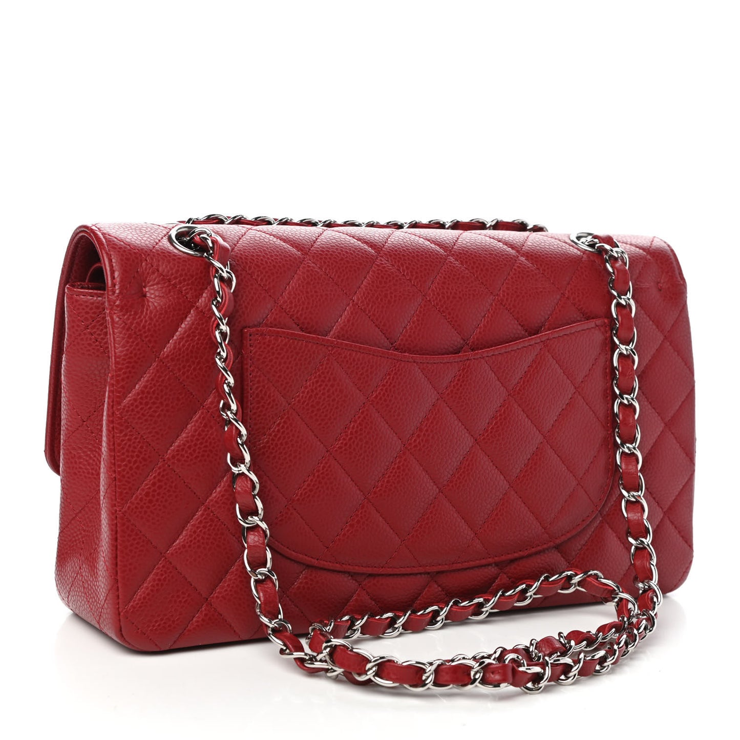 Caviar Quilted Medium Double Flap Dark Red