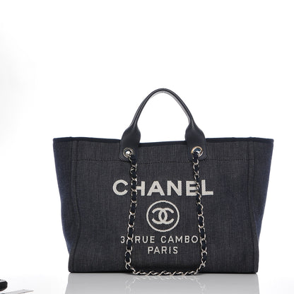 Chanel Canvas Large Deauville Tote Dark Blue 3 of 8