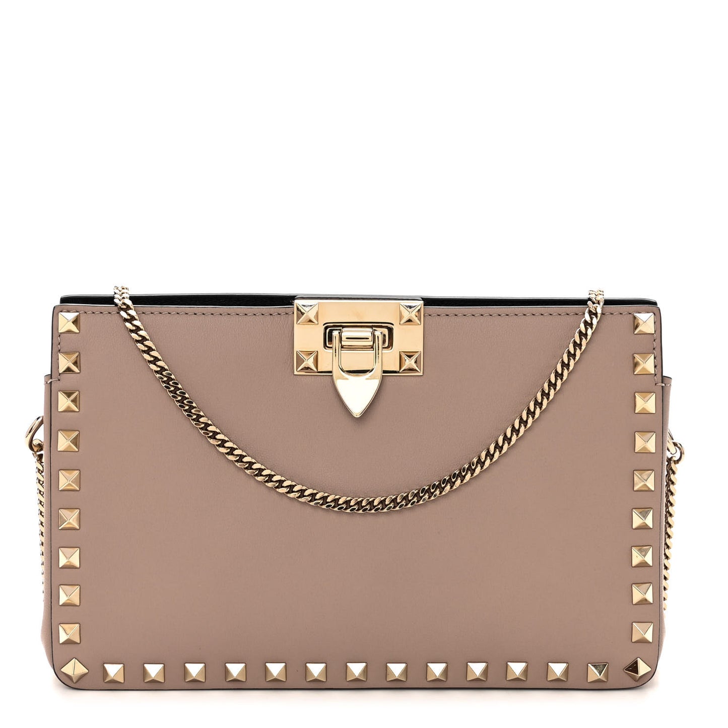 Vitello Rockstud Chain Clutch Poudre
