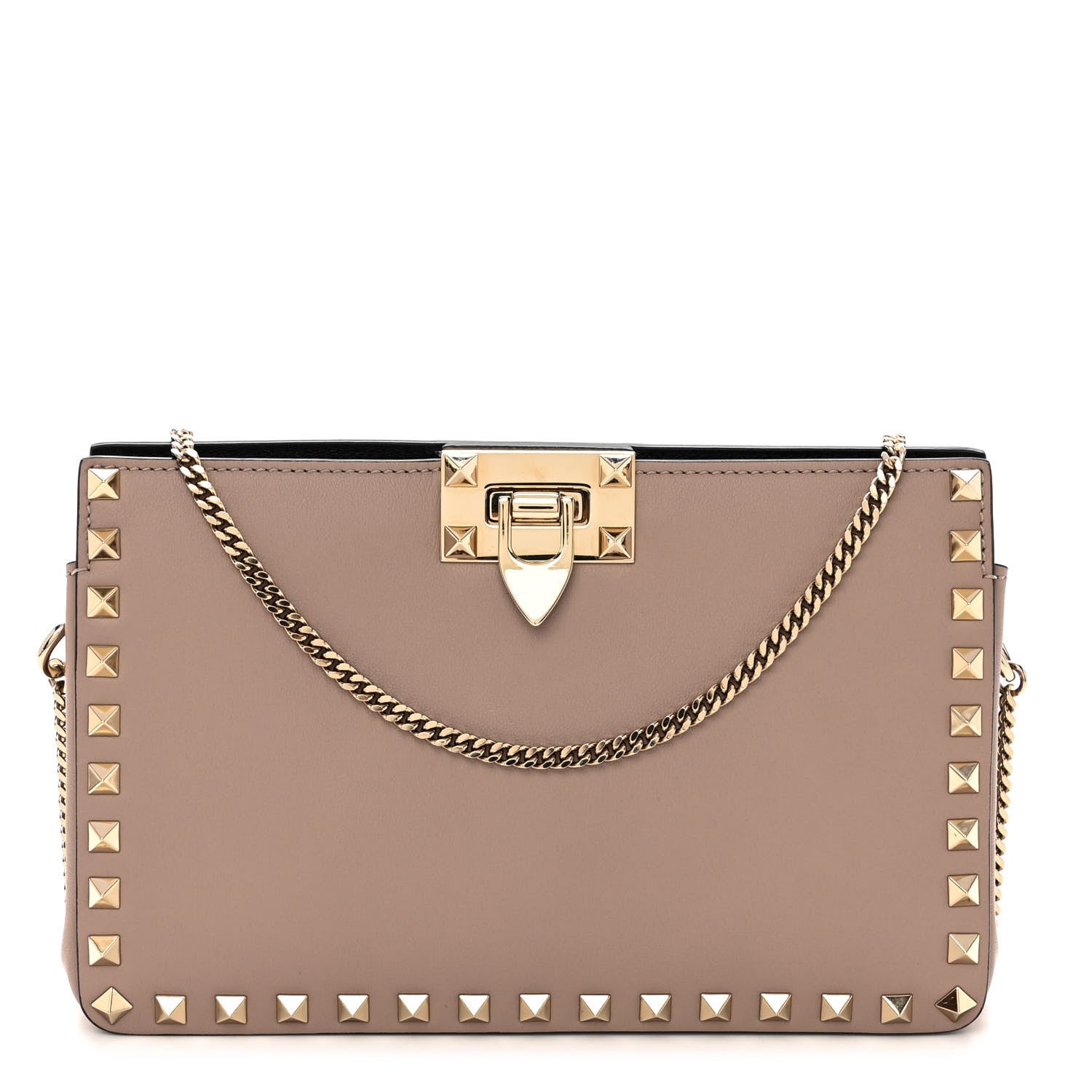 Valentino Garavani Vitello Rockstud Chain Clutch Poudre 1 of 9