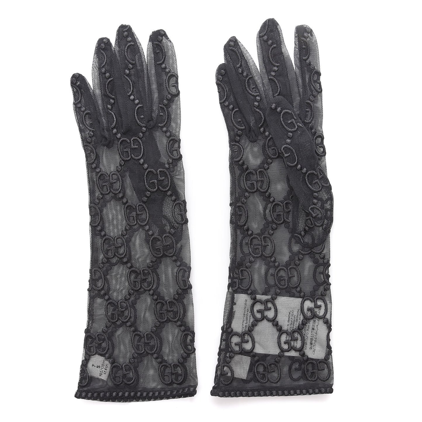 GG Monogram Tule Sheer Gloves S Gray