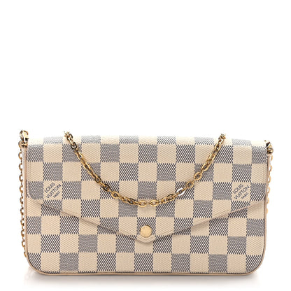 Louis Vuitton Damier Azur Pochette Felicie Chain Wallet Rose Ballerine 1 of 12