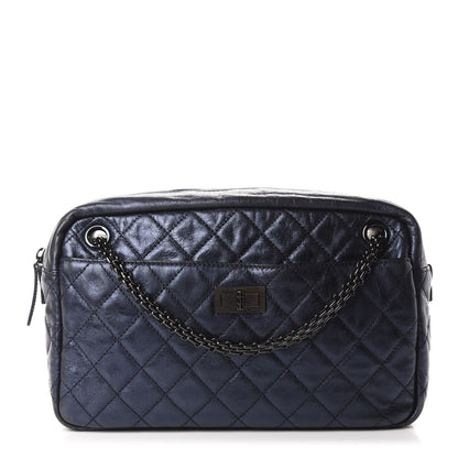 Chanel Metallic Aged Calfskin Quilted Medium Reissue Camera Case Bag Blue 1 of 9