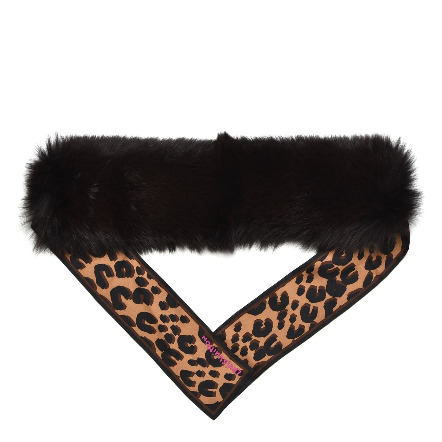 Greenland Fox Silk Leopard Bandeau Scarf Marron
