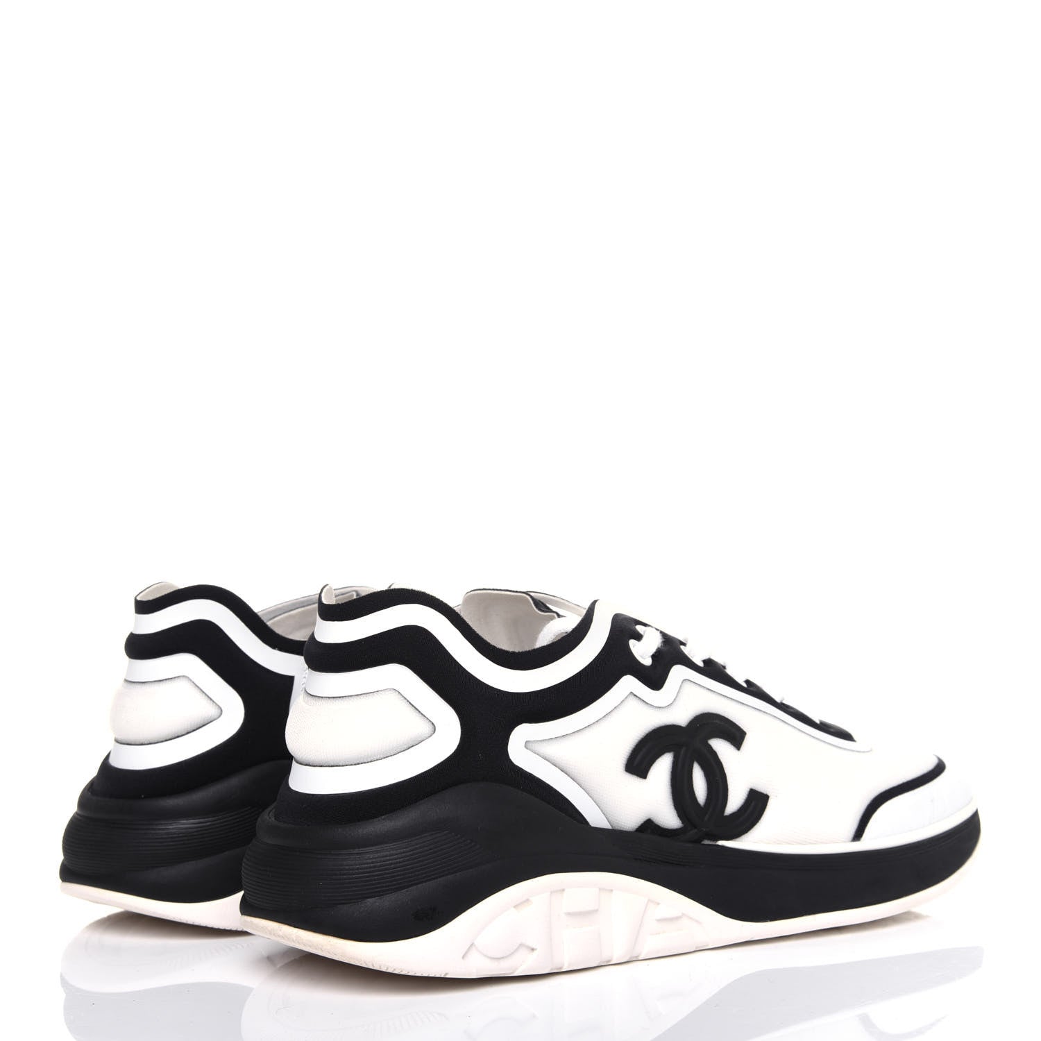 Chanel Lycra Womens CC Sneakers 39 White Black 4 of 10