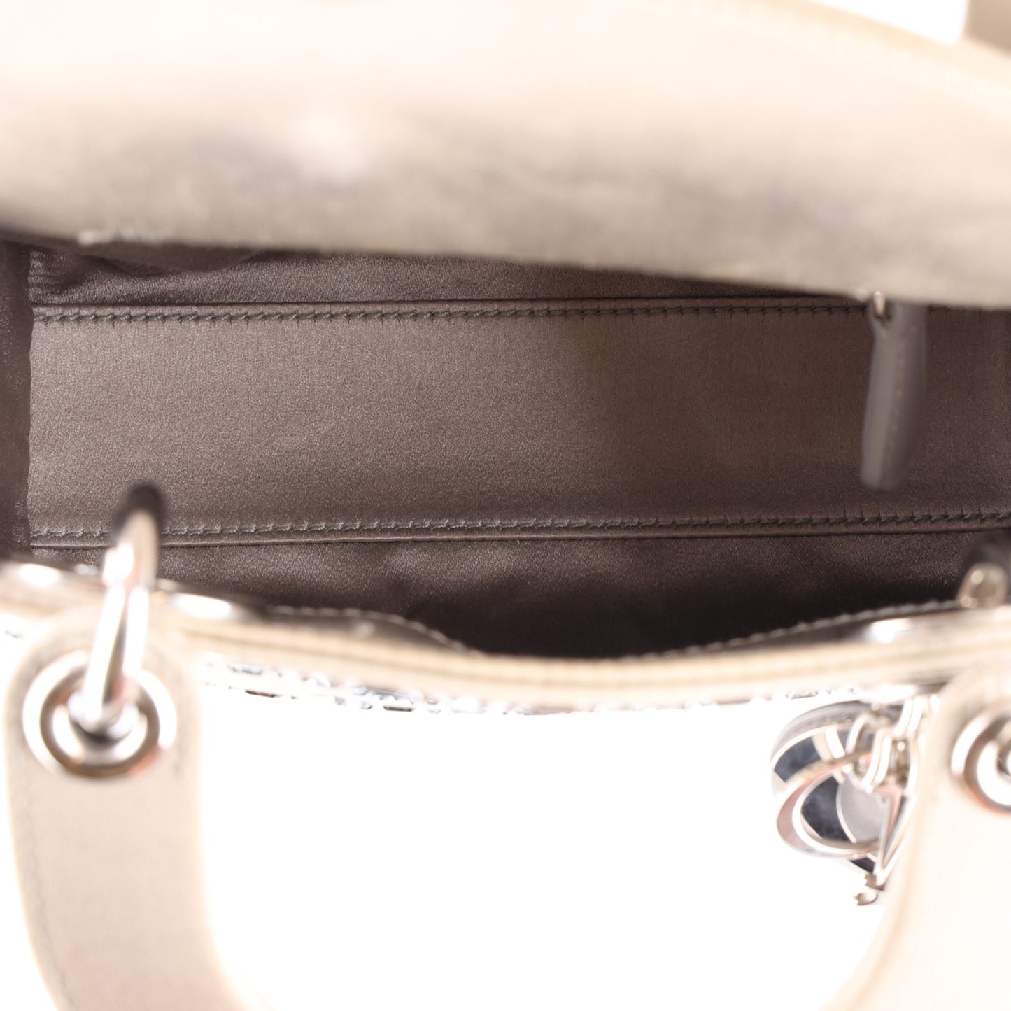 Satin Crystal Cannage Mini Lady Dior Gray