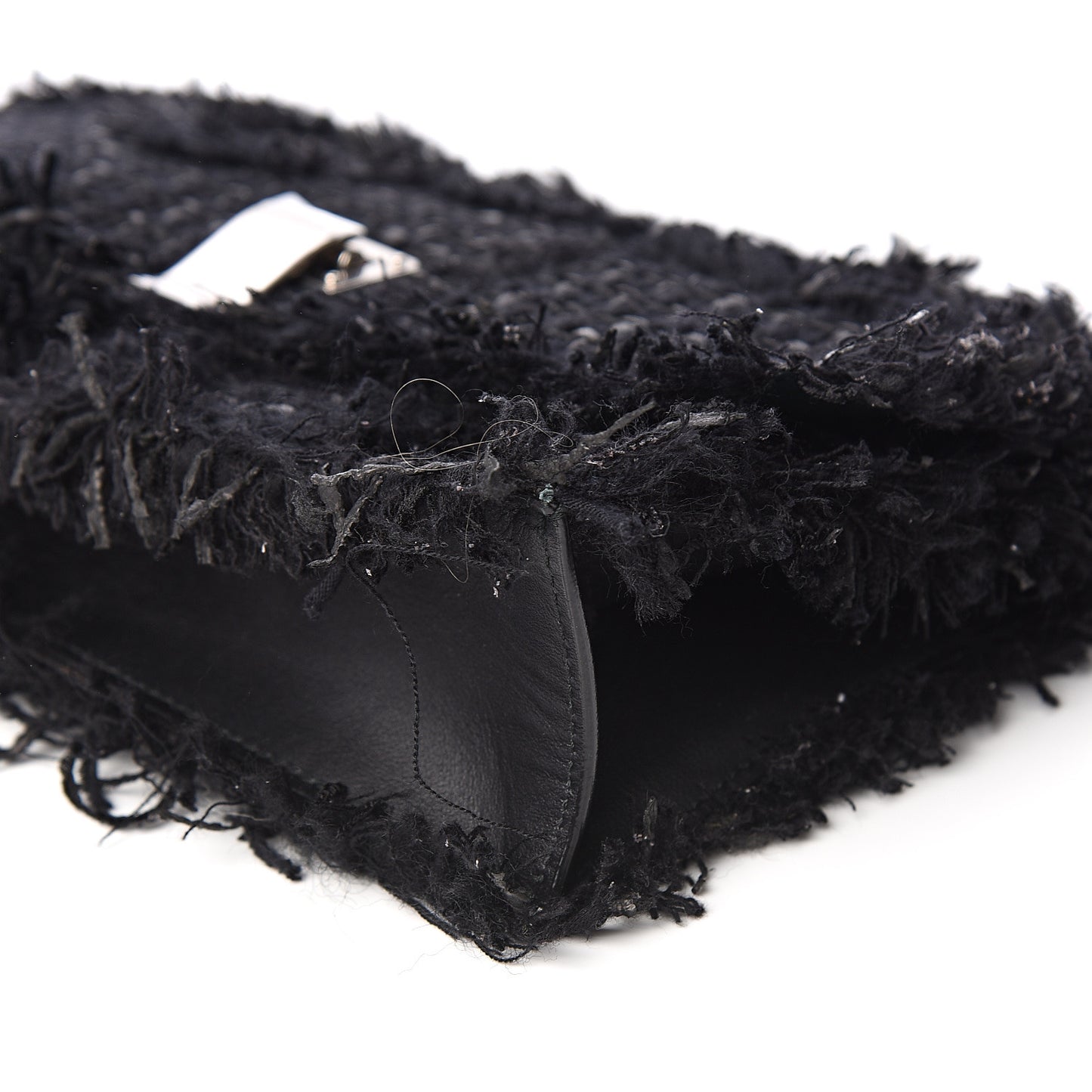 Tweed Frayed Small Lunch Clutch Black