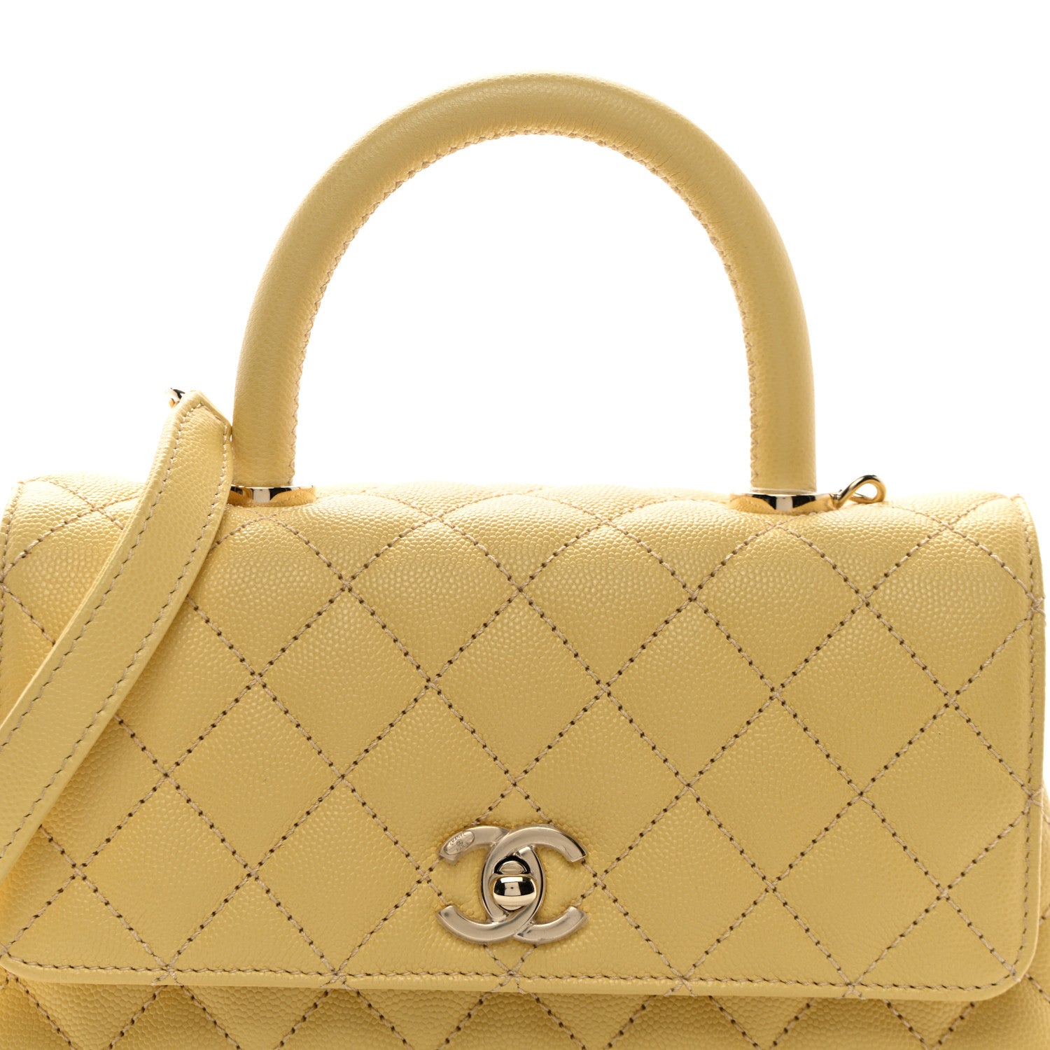 Chanel Caviar Quilted Mini Coco Handle Flap Yellow 10 of 10