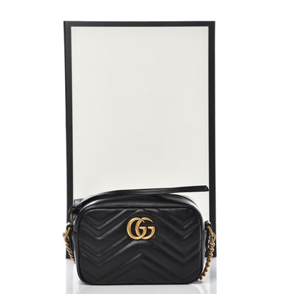 Gucci Calfskin Matelasse Mini GG Marmont Chain Shoulder Bag Black 8 of 8