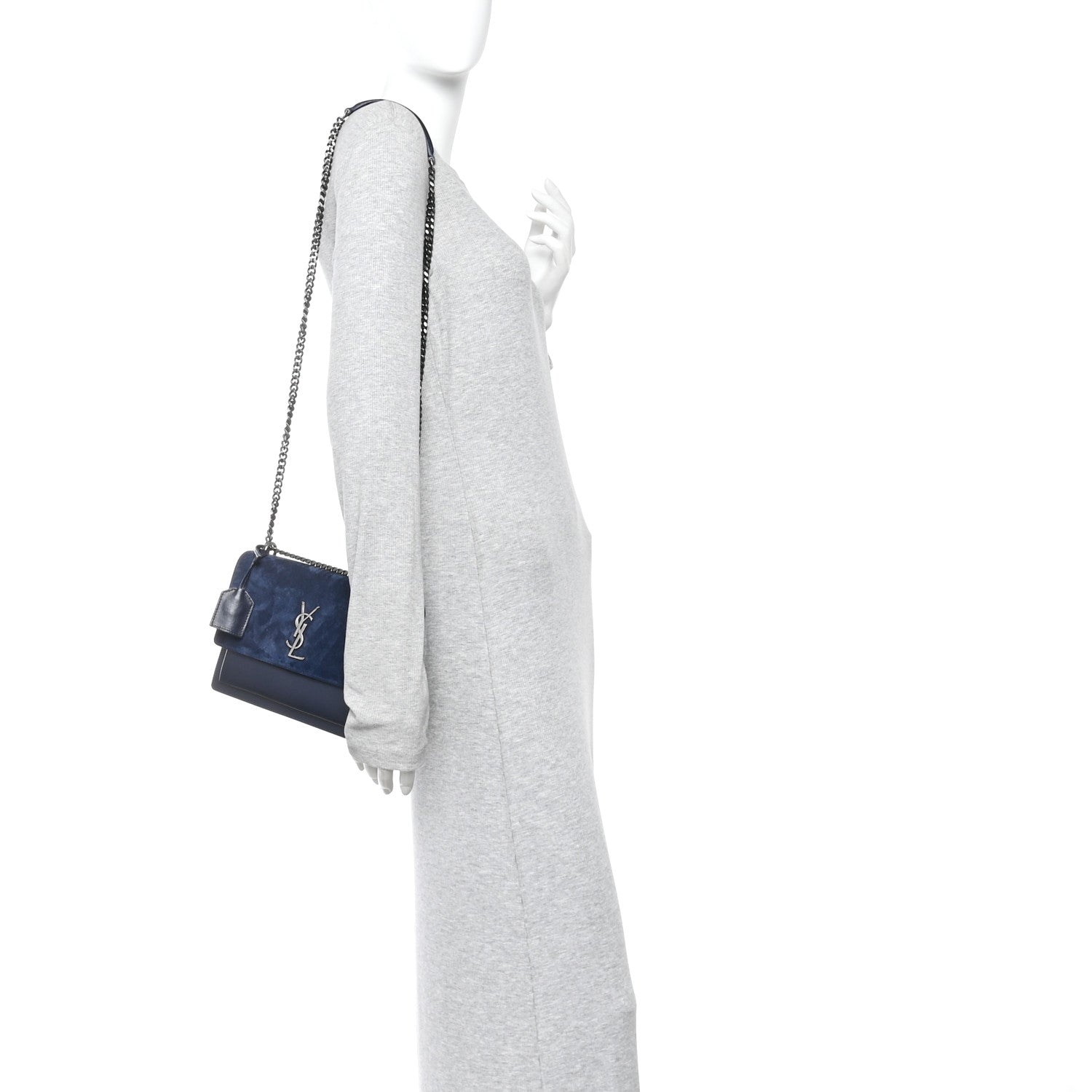 Saint Laurent Suede Calfskin Medium Monogram Sunset Bleu Fonce 2 of 9